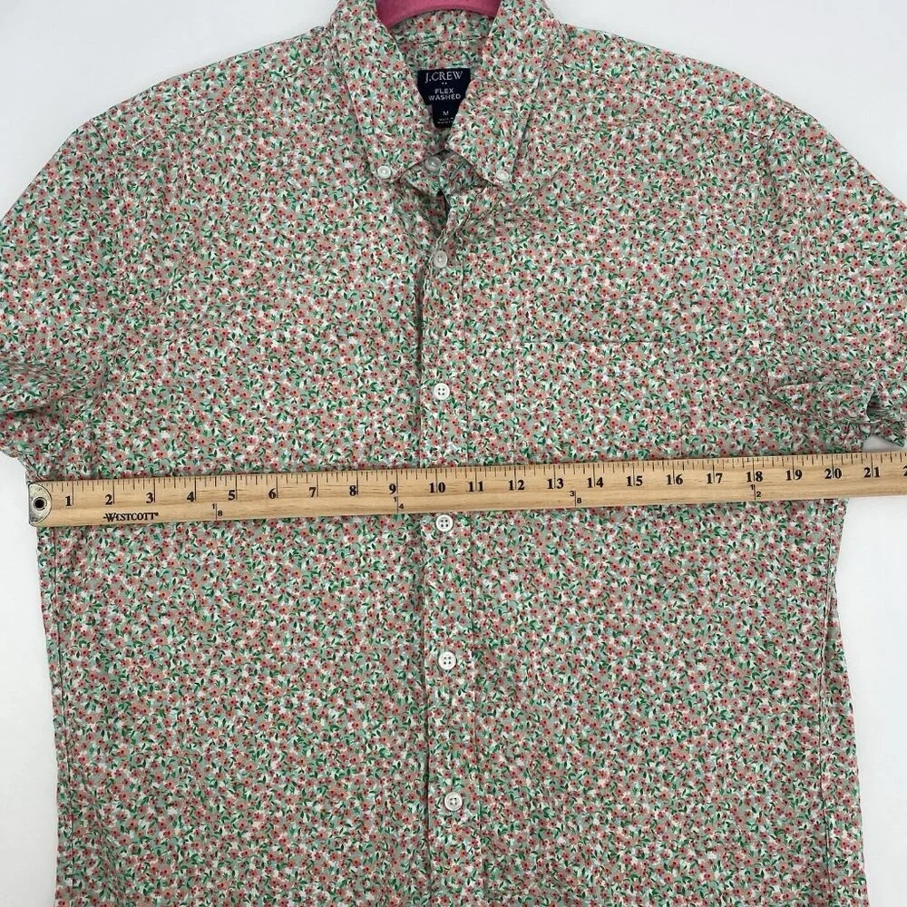 J.Crew Men's Size M Green Flex Wash Floral Print Button Front Shirt Short Sleeve